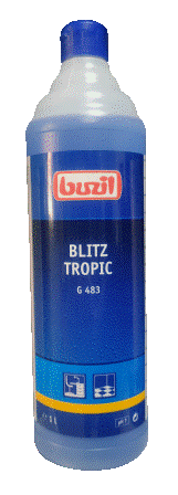 Buzil (Бузил) BLITZ TROPIC G483 КОНЦЕНТРАТ 1 литр РН 7 Нейтральное универсальное моющее средство для ежедневной чистки любых поверхностей с сильным ароматом, бережная, высокая эффективность очистки, свежий тропический аромат.