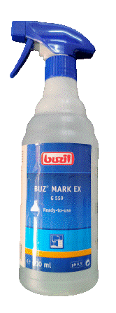 Buzil (Бузил) BUZ MARK EX G559 ГОТОВЫЙ РАСТВОР 600 ml с триггером. Профессиональное специализированное средство для очистки поверхностей от чернил и маркера. Эффективно удаляет следы маркера и чернил с любых твердых поверхностей, применимо на пластике.